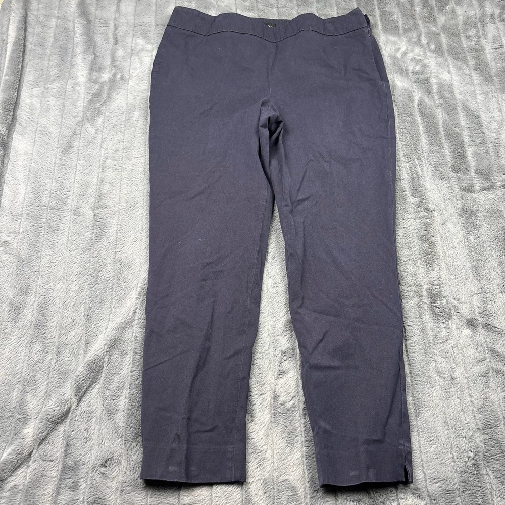 Talbots Chatham Ankle Pants 14 Navy Blue Side Zip Stretch Cotton Blend Trousers